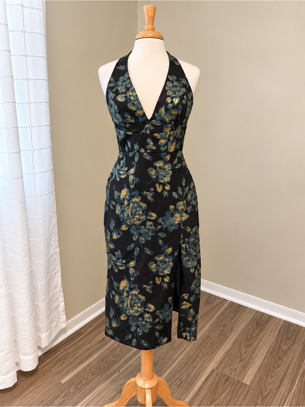 Adrianna Maddox Floral Jacquard Halter Midi Dress Size 10 NWT